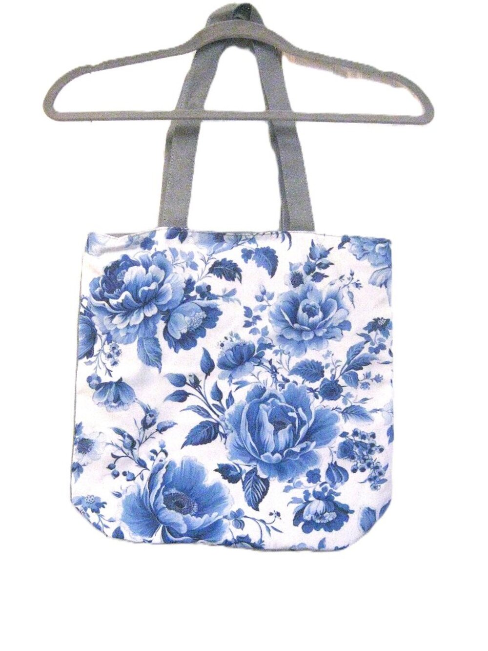 Tote Bag  Cloth  Blue, White, Grey  Floral   New -  Zipper Top